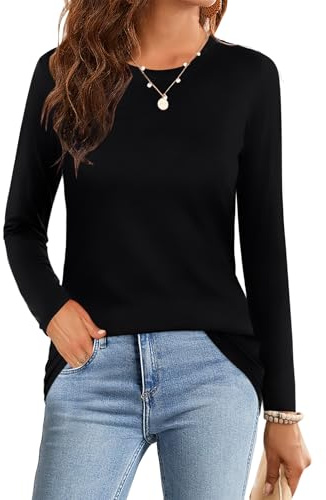 Elesomo Womens Tops Crew Neck Plain T Shirts Casual Fit | Short Sleeve, Long Sleeve, Cotton Blend,