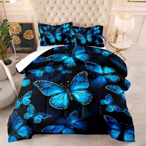 Bettdecke 140X200 Fluoreszierender Schmetterling Bettdecken 200Gsm,Dünne Und Leichte Duvet,4 Jahreszeiten Bettdecken,Weiche Mikrofaser Bettdecke Mit 2 Kissenbezüge,Warm Steppbettdecke Für Allergiker