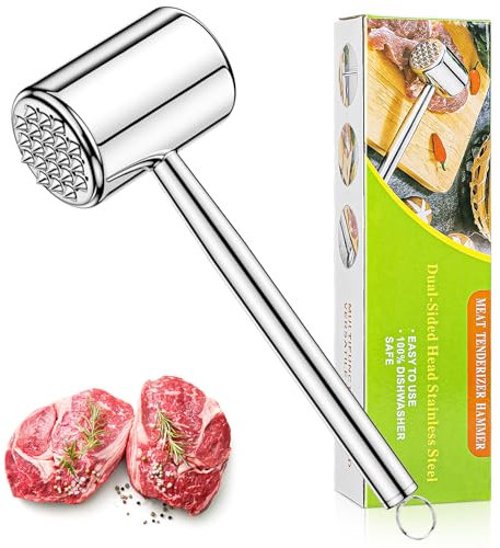 NEWTER Fleischklopfer Edelstahl Doppelseitiger, Fleischhammer, Schnitzelklopfe - Silber