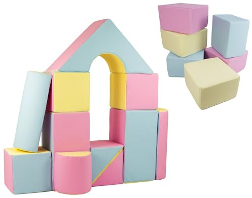 Velinda 17 Großbausteine Schaumstoffbausteine Softbausteine Bauklötze Schloss+Quader-Set (Farbe: pink, blau, gelb (Pastell))