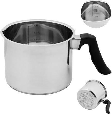 Pot à lait en Acier Inoxydable 1,5 L, Casserole à lait avec bec verseur 14 cm Pot à Soupe, pour Induction