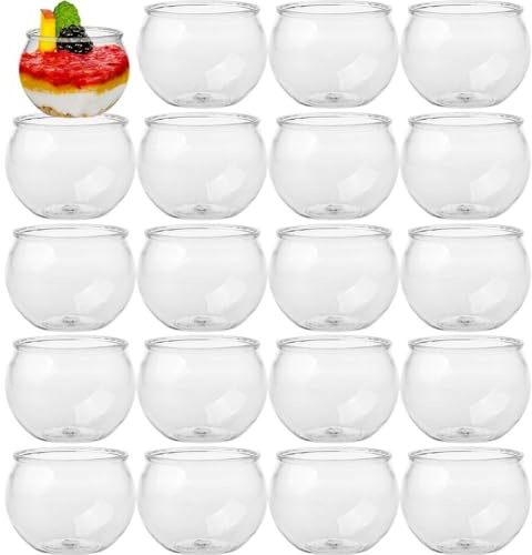 Vobumix 20 Vasos Redondos De Postre, Pequeños Vasos para Pudín, Recipiente Transparente para Postres, para Guardar Mousse, Helado, Dulces, Aperitivos Y Tarta De Queso.