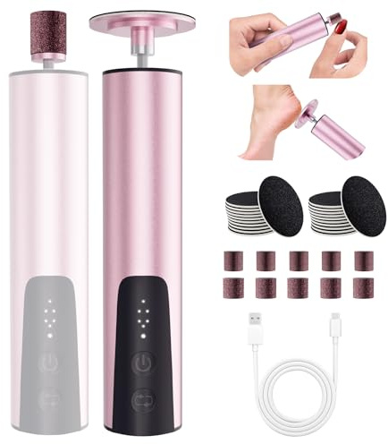 Elektrischer Hornhautentferner, 2 IN 1 Elektro-Hornhautentferner und Nagelschleifer Set, 6 Einstellbare Wiederaufladbarer Hornhaut Entfernen Fuß für Rissige Fersen, Hornhaut entfernen(Roségold)