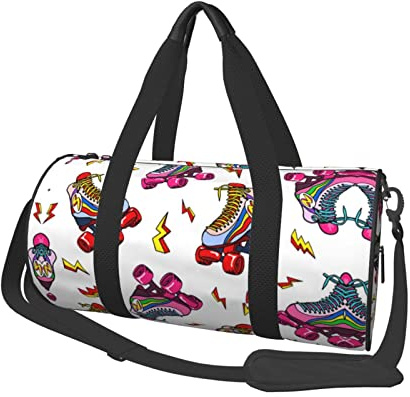 Runder Seesack mit Rollschuhlaufdruck, Segeltuch, Reisetasche für Übernachtung, wasserdicht und reißfest. Faltbare Wochenend-Reisetasche