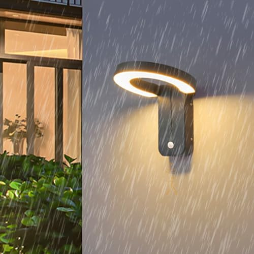 HQHYGM Luce murale Esterna Nera con Parete del sensore di Movimento IP65 WATTERFROUT ACRILIC Acrilico Aluminum Geometrico Decorativo per Il GARDER Balcony TERRAZIONE in Indio (Luce Calda Rotonda)