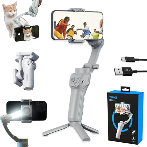 Kozenix Stabilizzatore cardanico a 3 assi, batteria 12H e design pieghevole da 320 g, modalità Pan Follow/Inception/Timelapse, compatibile con telefoni e action cam da 4,7-6,7