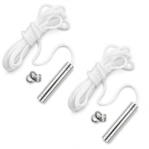 Elenviorina 2 Pack Bathroom Light Pull Cord Switch Replacement, 1.5m Silver Aluminium Pull Cord with White Nylon Rope for Ceiling Light Switches, Bathroom Fan or Toilet Use