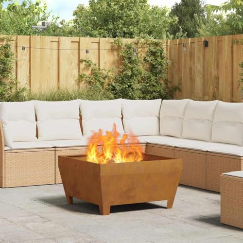 Firepit Funkentopf Feuerschale Feuertopf,Feuerstelle Braun 80 x 80 x 43 cm Stahl,Fire Pit Für Den Garten,Terrasse Und Balkon,Einfach Zu Bedienen
