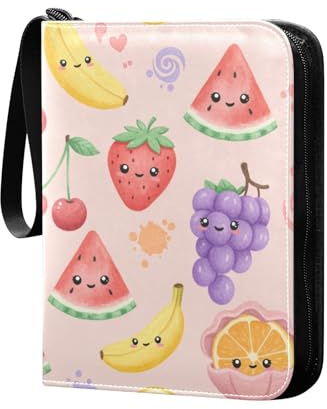 YANENDIE Kawaii Fruit Pattern Card Binder, 400 Pockets Card Holder with 50 Removable Sleeves, Trading Card Collector Zipper Album Holder, Collector Album