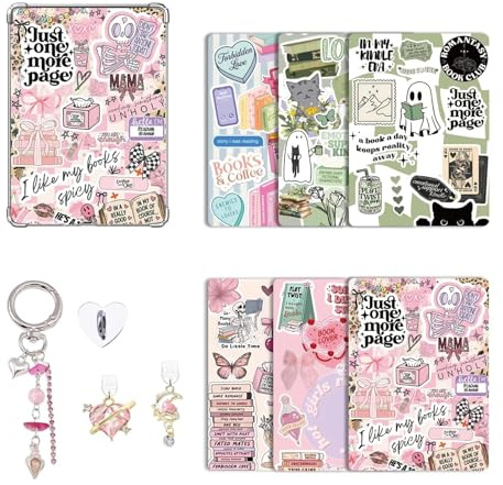 Kit d’Accessoires Décoratifs compatibles avec Kindle Paperwhite (11e/12e) - Inclus 2 Bouchons Anti-Poussière USB-C avec Charms, 6 Cartes Décoratives, Porte-Clés Pendentif