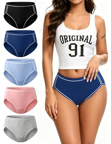 Briyat Mutande Culotte Donna Cotone Slip Confezione da 5 Slips Hipster Vita Bassa Ed Elasticizzati Traspiranti Briefs Biancheria Intima L