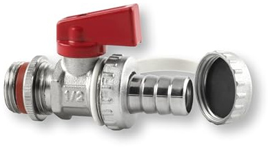 KFE Kugelhahn für Kessel, 1/2, Messing, verchromt, selbstdichtend, 1/2 AG x 3/4 AG roter Absperrhahn