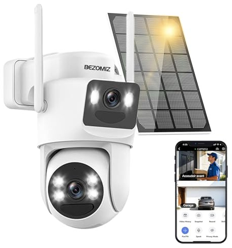 4K Camera Surveillance WiFi Exterieure sans Fil Solaire,Camera Exterieur Double Objectif avec Panneau Solaire,360° PTZ,8MP Vision Nocturne Couleur,Audio Bidirectionnel,PIR Sirène,Suivi automatique