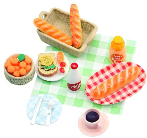 ARYIMYDP 1 Set Miniature Colazione in Resina – Pane, Marmellata, Piatti per Casa delle Bambole – Colori Vivaci e Durevoli – Per Decorazione Natalizia, Picnic, Lavoretti Creativi, Scenografia Favole