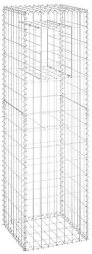 HETFTJN Gabbione a colonna 40 x 40 x 140 cm, in ferro, stabile gabbione argentato, saldato a punti, per giardino e terrazza, robusto cesto in pietra rettangolare, come decorazione e recinzione privacy