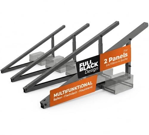 Solarway Balkonkraftwerk Halterung für Solarpanel | Balkon, Geländer, Fassade und Flachdach Befestigung für 4 Solarmodule Halterung Set | Neigungswinkel 15-30° | Schwarz