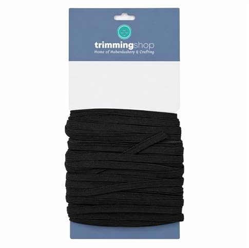 Trimming Shop 7mm Black Flat Elastic Band 5 Metres Garment Making Tailoring | Soft Durable and Stretchable Material Perfect for Fashion Costumes Curtains Face Coverings and Everyday Home Stitching