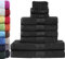 Green Mark Juego de 10 Toallas 100% algodón – 4 de Mano 50×100, 2 de Ducha 70×140, 2 de Invitados 30×50 y 2 Manoplas de baño - Negro