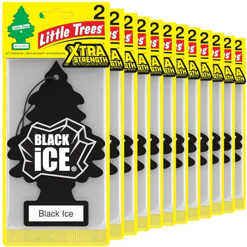 LITTLE TREES Car Air Freshener | Xtra Strength Provides Long-Lasting Scent for Auto or Home | Extra Boost of Fragrance | Black Ice, 24 Air Fresheners