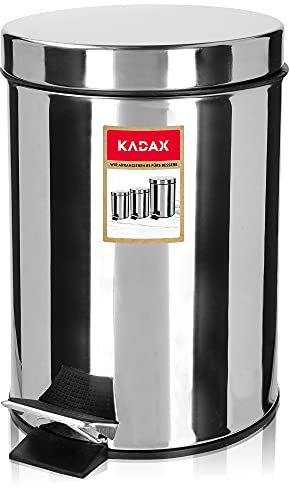 KADAX Papelera de Pedal de Acero Inoxidable Brillante, Papelera de Cosméticos con Mecanismo de Pedal, Práctico Cubo de Basura, Papelera Interior con Asa (5L)