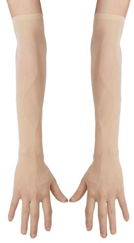 ranrann Damen Handschuhe bis zum Ellenbogen Frauen Halb-Transparent Mesh Vollfinger Brauthandschuhe Hochzeit Handschuhe Fäustlinge Clubwear Accessoires Zubehör Nude One Size