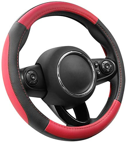 COFIT Anti-Rutsch Lenkradbezug Auto Lenkrad üBerzug Leder Lenkradhüllen Universal Mikrofaser Autolenkradbezug Autozubehör S 35.5-36cm Rot and Schwarz