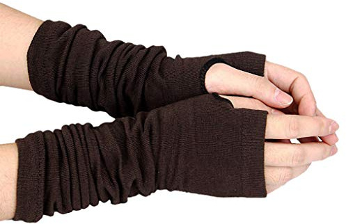 LassZone Damen Ellenbogen Länge Gestrickte Armstulpen Langarm Dünne Fingerlose Handschuhe Daumenloch Handgelenkwärmer Winter Fäustlinge, coffee, One size