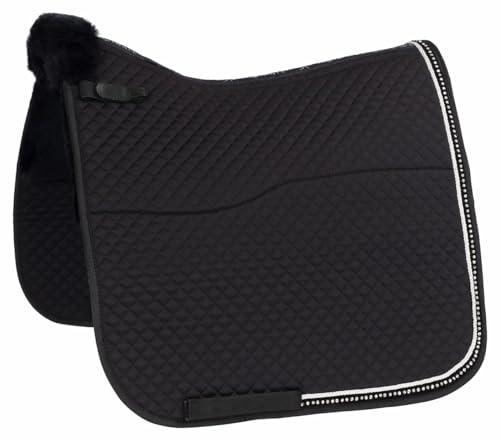 Equinate Lammfell Schabracke Star mit Strasssteinen Warmblut Dressur Schwarz