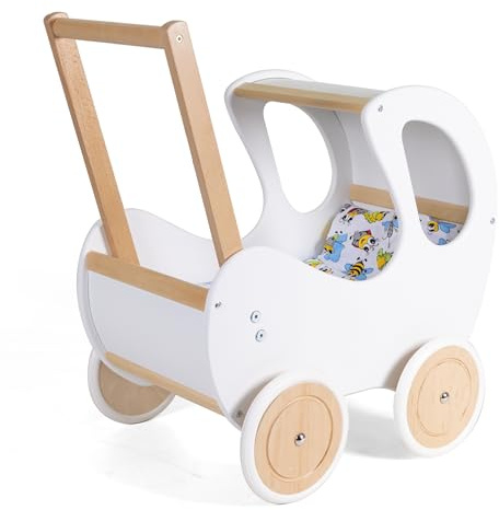 HolzFee Lauflernwagen Puppenwagen Holz Farbauswahl (Weiß)