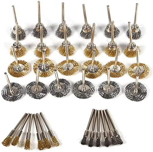 36Pcs Brosse en Inox/Laiton de Polissage Ø6/15/25mm, Brosses Métallique Rotatifs Perceuse de Forage/Meuleuse, Outils pour Éliminer Rouille/Corrosion/Peinture/Nettoyage Ustensiles
