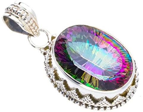 StarGems Natürlicher Mystischer Topas Handgefertigter Unikat 925 Sterling Silber Anhänger 3.2cm B3120