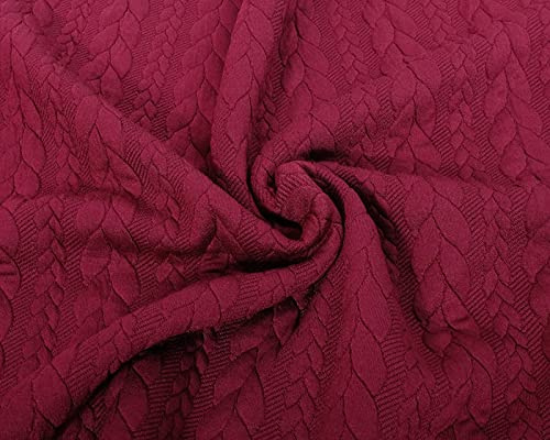 Dehnbarer Strickstoff mit Zopfmuster in Bordeaux als Meterware zum Nähen, 50 cm