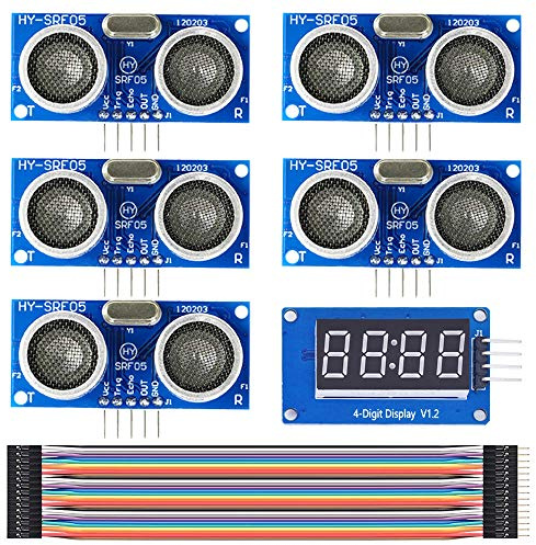 Youmile 5 Stück HY-SR05 Ultraschallmodul 5V 5Pin Distanzerkennungssensor für Arduino mit TM1637 LED Anzeigemodul, Dupont Kabel