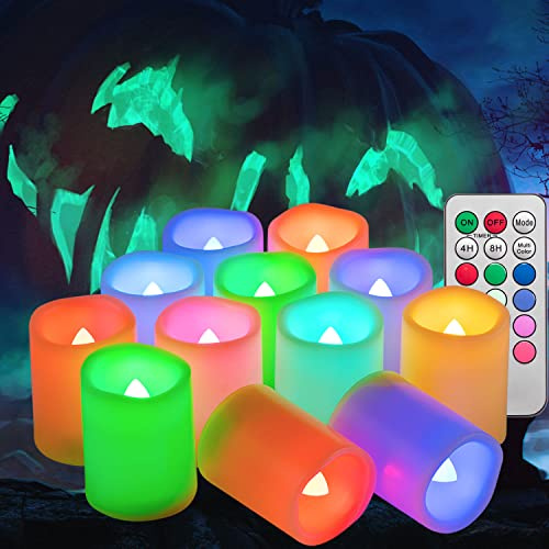 CANDLE IDEA 12 farbige flammenlose flackernde LED-Teelicht-Timer-Kerzen/Farbwechsel, batteriebetriebenes LED-Teelicht für Outdoor, Halloween, Kürbislicht, Weihnachtsdekorationen