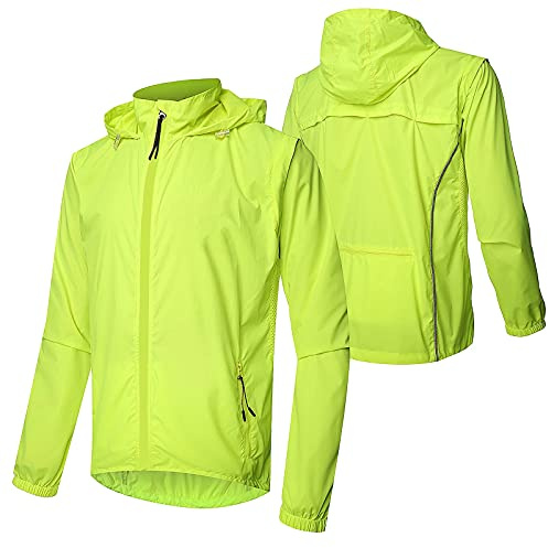 WWAIHY Langarm Fahrradjacke Herren,Sommer Wasserdicht Atmungsaktiv Fahrrad Klamotten,Winddichte Schnell Trocknen Regenjacke Laufjacke,für Radfahren Wandern Bergsteigen,Fluo