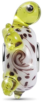 GNOCE 3D Tortue Murano Verre Breloque Perle 925 Argent Sterling Verre Breloque Pour Perles Européennes Bracelet Pour Femmes Filles Fille
