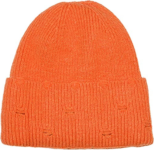 styleBREAKER Unisex Strickmütze mit Rippenmuster und Rissen im Destroyed Look, Thermo-Fleece Innenfutter, Beanie 04024191, Farbe:Orange