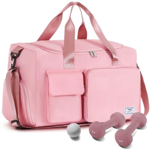 FIORETTO 35L Damen Sporttasche Faltbare Reisetasche mit Schuhfach und Nassfach, Wasserabweisende Weekender Gym Travel Bag Handgepäck Tasche Trainingstasche für Damen Herren Rosa