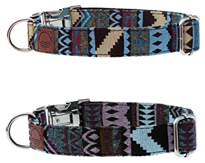 Made by Nami Boho Hundehalsband 2er Set aus Nylon - Versch. Größen kleine & große Hunde - Verstellbar, Atmungsaktiv & Leicht - Premium Hundehalsbänder (XS (22-32 cm), Blau & Lila)