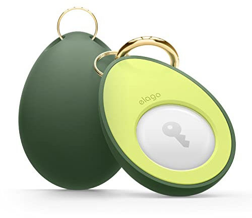 elago Avocado Case with Keychain for Apple AirTag 2 & 1 | Drop Protection Keychain, Cute Design, Carabiner Holder Key Ring [Tracking Device Not Included] (Green)
