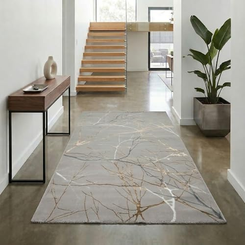 Teppich-Traum Kurzflor Teppich Ästemuster Gold 60x110 cm | Pflegeleicht, strapazierfähig, schmutzabweisend, seitlich gekettelt, fußbodenheizungsgeeignet, mit Glanzeffekt, 8 mm Flor