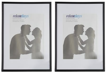 Relaxdays Set 24 Marcos Fotos Clásicos, Fotografías 20x30 cm y 15x20 cm, Portarretratos Mesa o Pared, Plástico, Negro y Blanco