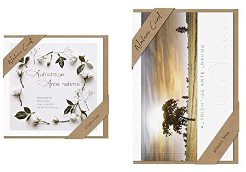 BSB Trauerkarte - Natur Card - Blumenranke mit Spruch - Umschlag Kraftpapier, 692002-2 & Trauerkarte zur Beerdigung - Natur Card - Sonnenuntergang - Umschlag Kraftpapier, 691001-2