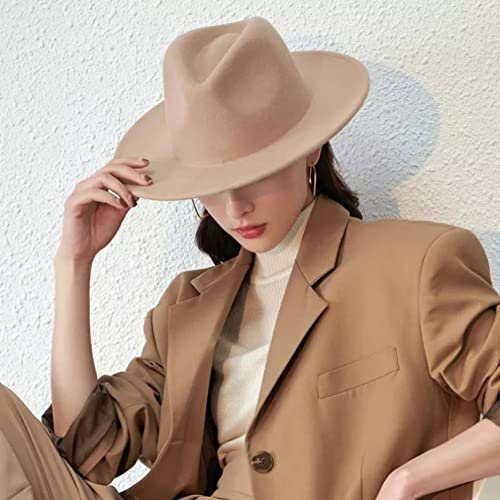 Damen Herren Wintermütze Hut Damenhut Filz Jazzmütze Schlicht breitkrempig flach einfarbig Herbst und Winter Warmer und eleganter Hut