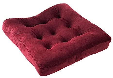 kuyouqi Thick Velvet Seat Pad Armchair Booster Cushion Soft Square Seating Cushion for Office Dining Garden Bedroom Floor (50 x 50 x 10 cm, Wine Red)