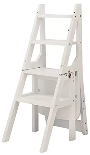Chaise Échelle De Ménage en Bois Chaise Pliante Escabeau Échelle D'escabeau Multifonctionnelle D'intérieur Chaise De Repos Tabouret d'escalade Jardinière (Color : Blanc, S : 35 * 47 * 90cm)