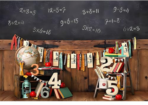 YongFoto 3,5x2,5m Zurück zur Schule Hintergrund Tafel-Briefpapier Holzwand Klassenzimmer-Party Fotografie-Hintergrund für Kindergarten Erster Schultag Online-Unterricht Abschluss Foto Requisiten
