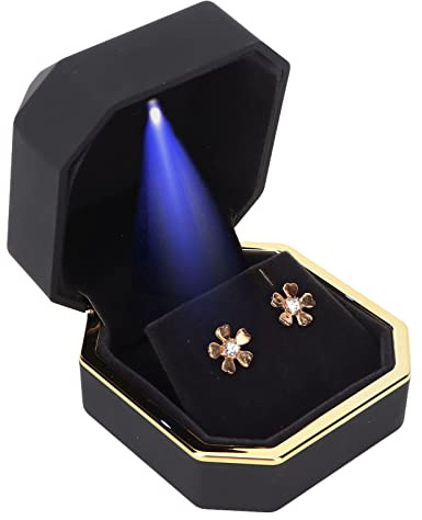 Caja de Regalo de Joyería con Luz LED Pendiente Estuche de Exhibición de Perno de Oreja Caja de Regalo de Joyería de Anillo con Luz LED de Lujo con Caja de Anillo Iluminada Exhibición de(Negro)