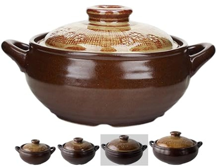 BALWOO Korean Pot [Buncheong][44oz, 1300ml] MUD GLAZE Earthenware Ttukbaegi, Natural Ceramic Clay Cooking Pot Casserole, Heat Resistant Earthen Pot, Stone Bowl Stockpot Soup Crock, Pottery Bowl