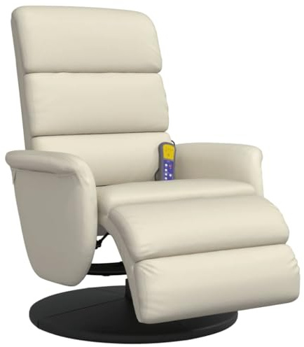 vidaXL Massagefåtölj med fotpall gräddvit konstläder